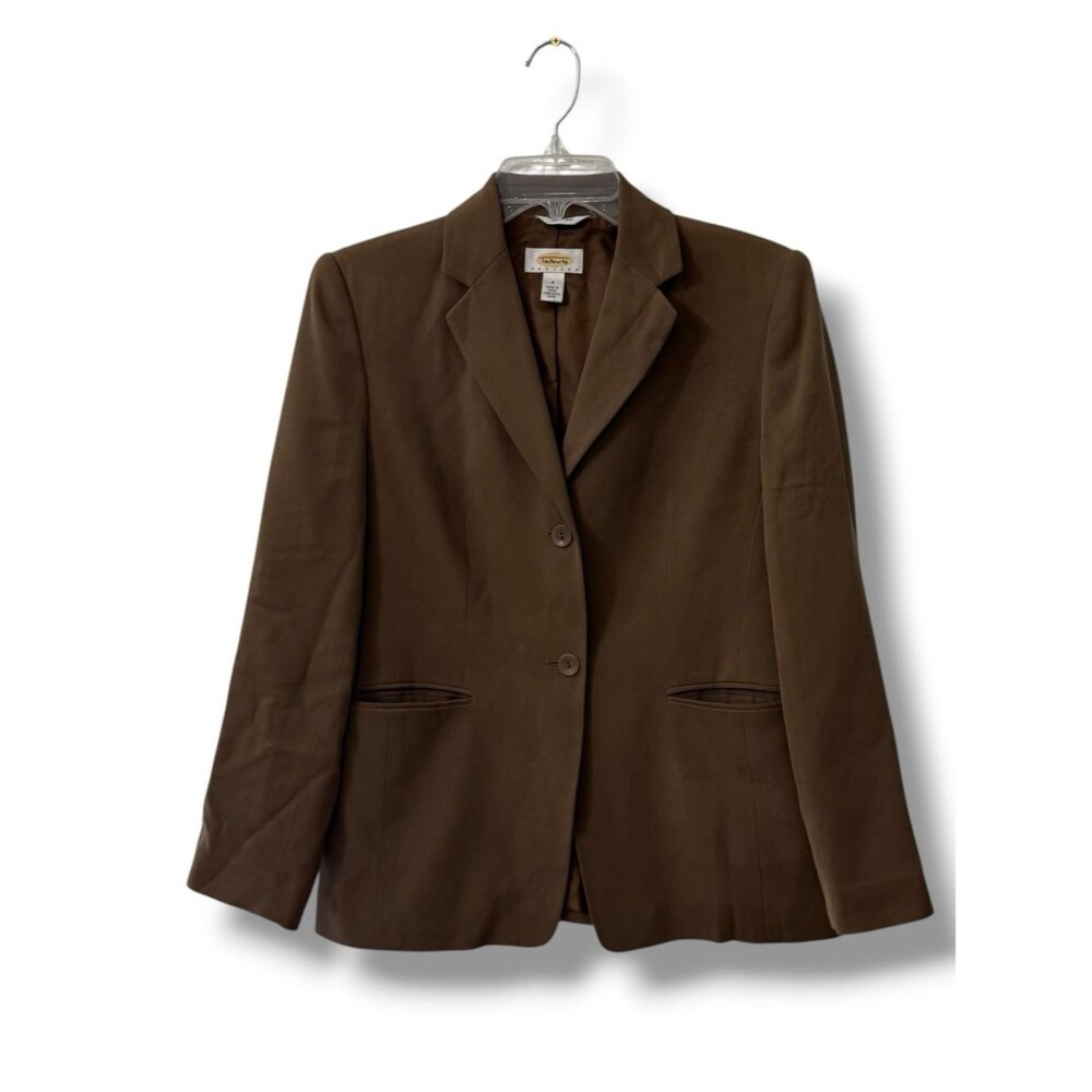 Talbots Petite Pure Silk Blazer Size 6P Brown Single Breasted Career Jacket